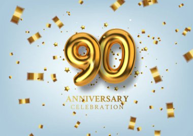 90. yıldönümü kutlaması. Altın balon şeklinde sayı. Vektör illüstrasyonu.