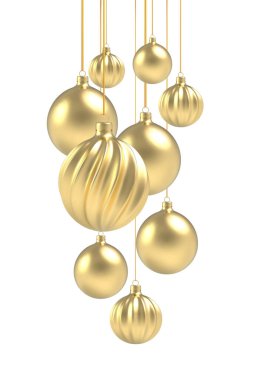 3D gerçekçi altın ve spiral noel balosu beyaz arka planda izole edilmiş. Vektör illüstrasyonu.