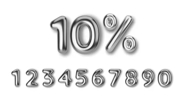 Gerçekçi 3D gümüş balonlardan yapılmış indirimli promosyon satışını başlatın. Gümüş balon şeklinde sayı. Vektör