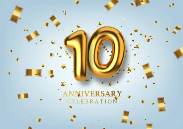 10th Anniversary celebration. Number in the form of golden balloons. Vector illustration. — Stock Vector