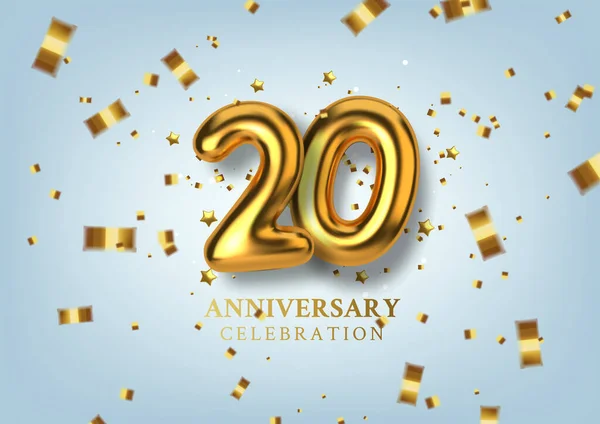 庆祝20周年。金色气球形式的数字。矢量说明. — 图库矢量图片