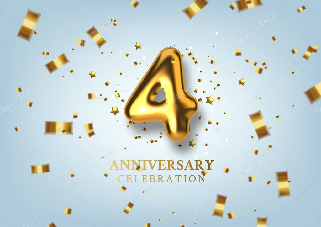 4th Anniversary celebration. Number in the form of golden balloons. Vector illustration.