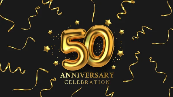 Celebração dos 50 anos. Número sob a forma de balões dourados. —  Vetores de Stock