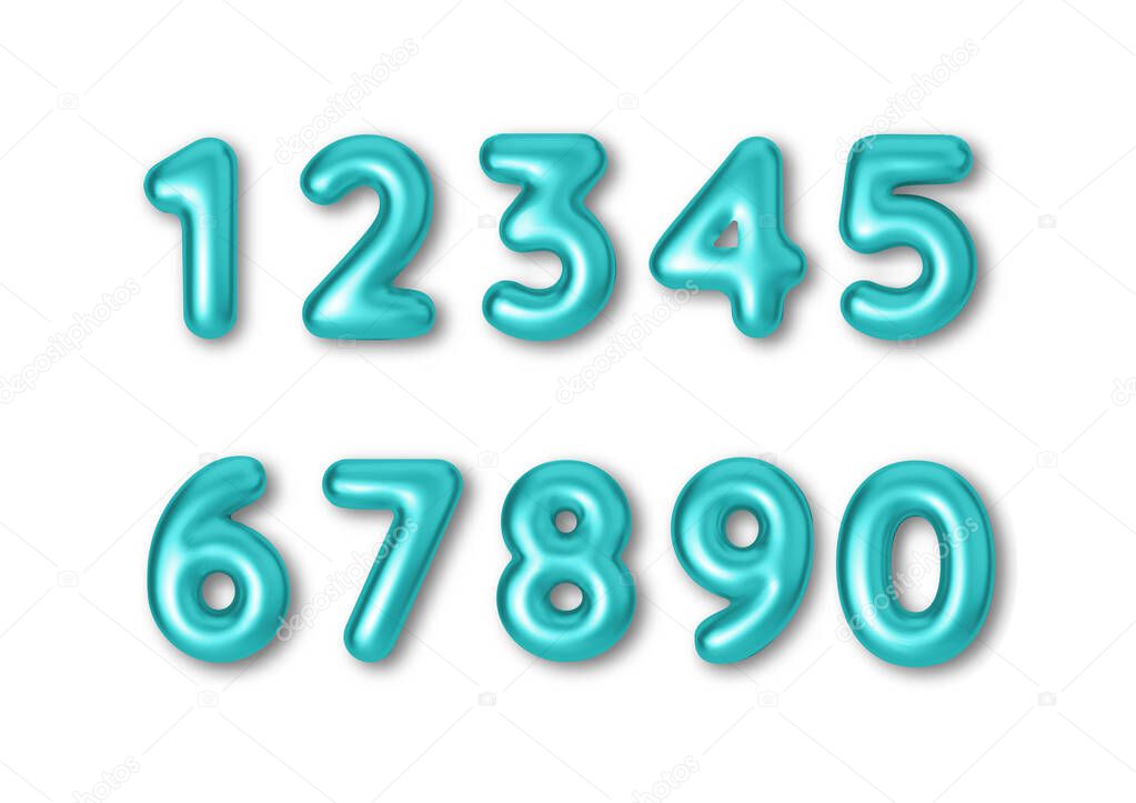 Realistic 3d font color blue numbers. Number in the form of metal balloons. Template for products, advertizing, web banners, leaflets, certificates and postcards. Vector