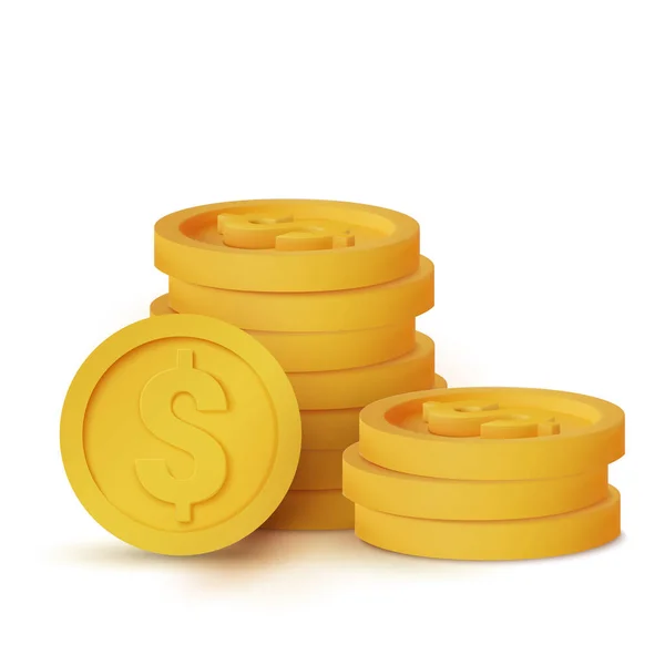 Monete realistiche 3d isolate sull'icona della moneta bianca, vettore Vettoriale Stock