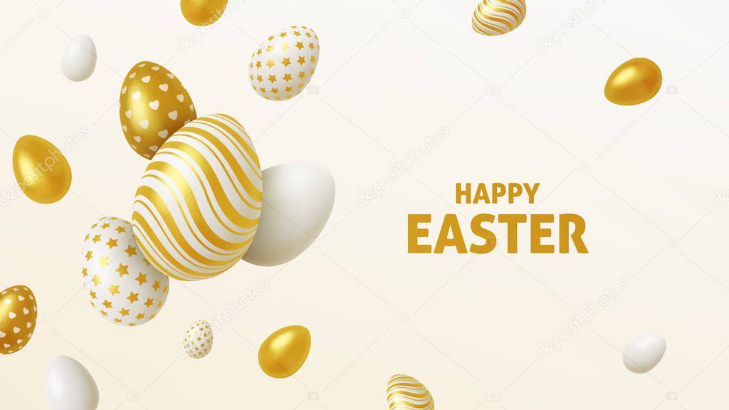 Realistic background Composition of 3D Easter eggs. Vector illustration