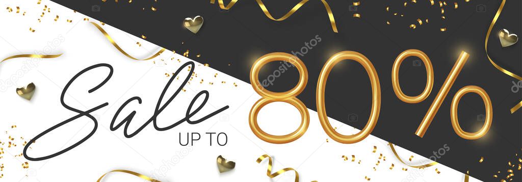 80 off discount promotion sale made of realistic 3d gold number with sepantine and tinsel. Vector
