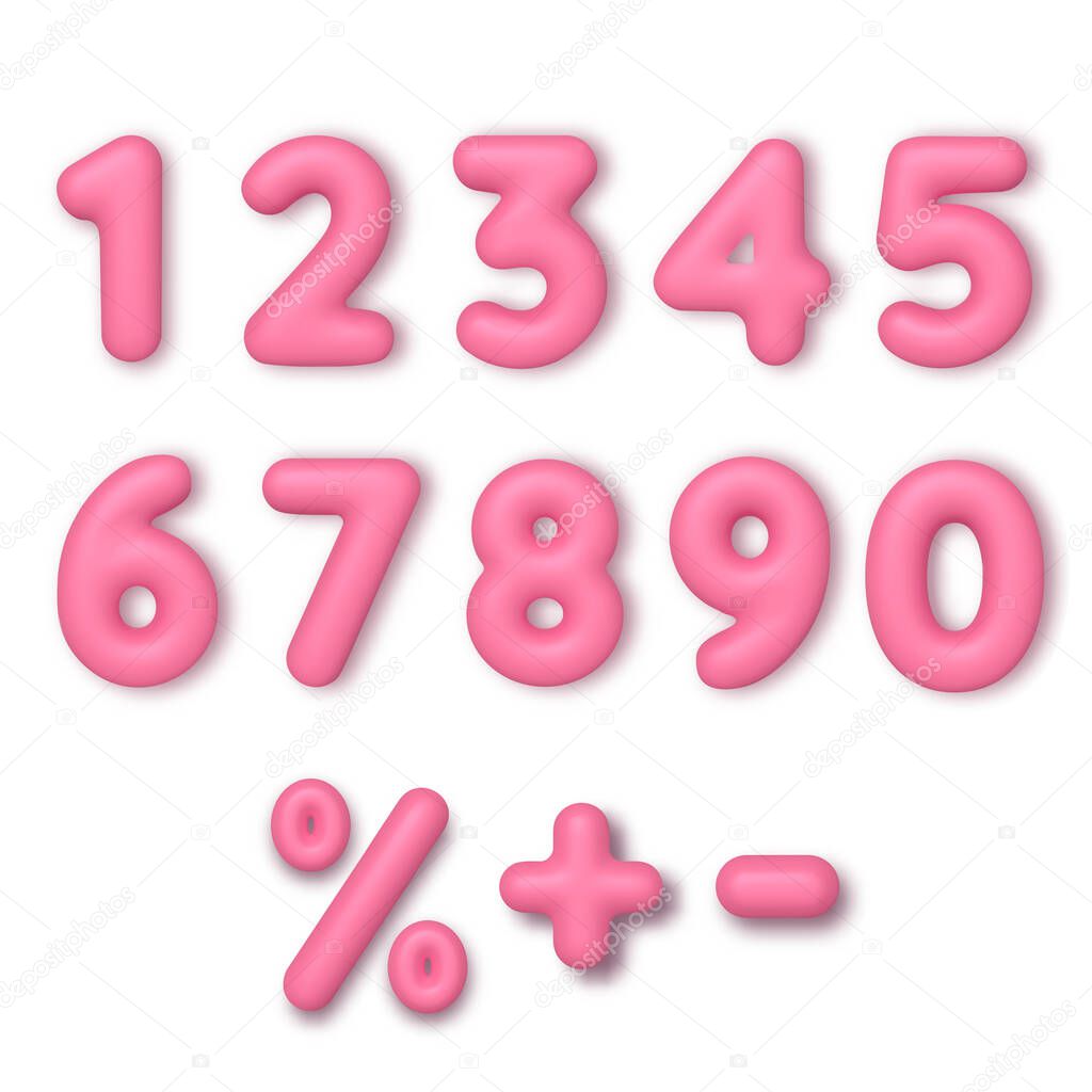 Realistic 3d font color pink numbers. Number in the form of balloons. Template for products, advertizing, web banners, leaflets, certificates and postcards. Vector illustration.