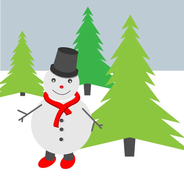 Εικονογράφηση ενός χιονάνθρωπος και χριστουγεννιάτικο δέντρο — Διανυσματικό Αρχείο