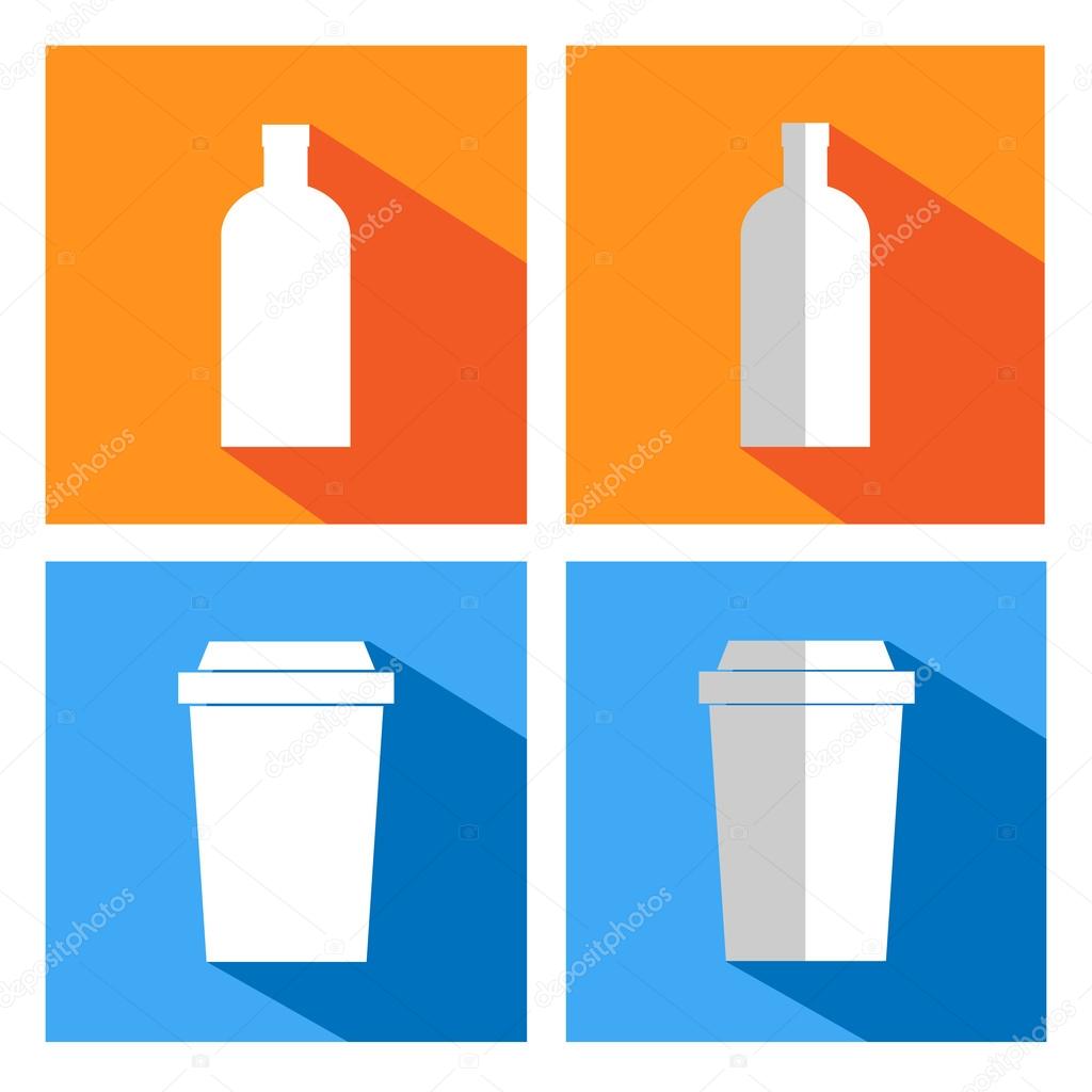 flat icons for coffee cups and bottles