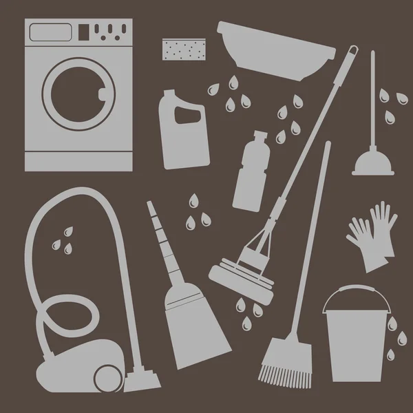 Vector set of icons . Household cleaning and laundry — Stock Vector