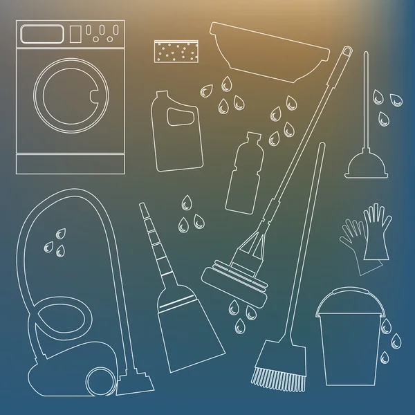 Vector set of icons . Household cleaning and laundry — Stock Vector