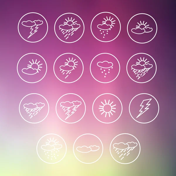 Set di icone di simboli meteo su uno sfondo a colori. Vettore — Vettoriale Stock