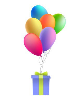 Bir hediye ile balonlar. Vektör çizim