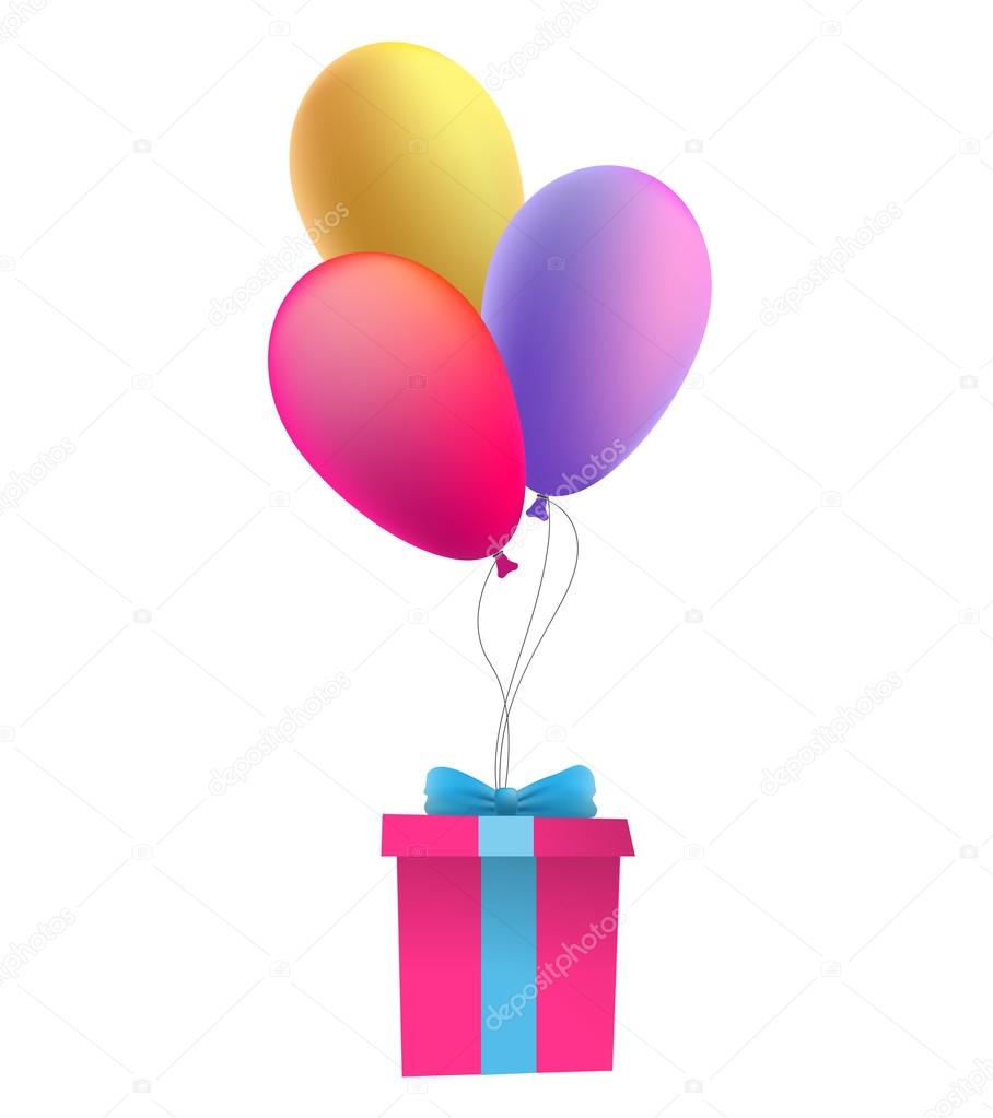 Balloons with a gift. Vector illustration