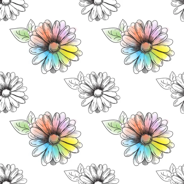 Modèle de fleur. Dessin d'une camomille de couleur. Vecteur — Image vectorielle
