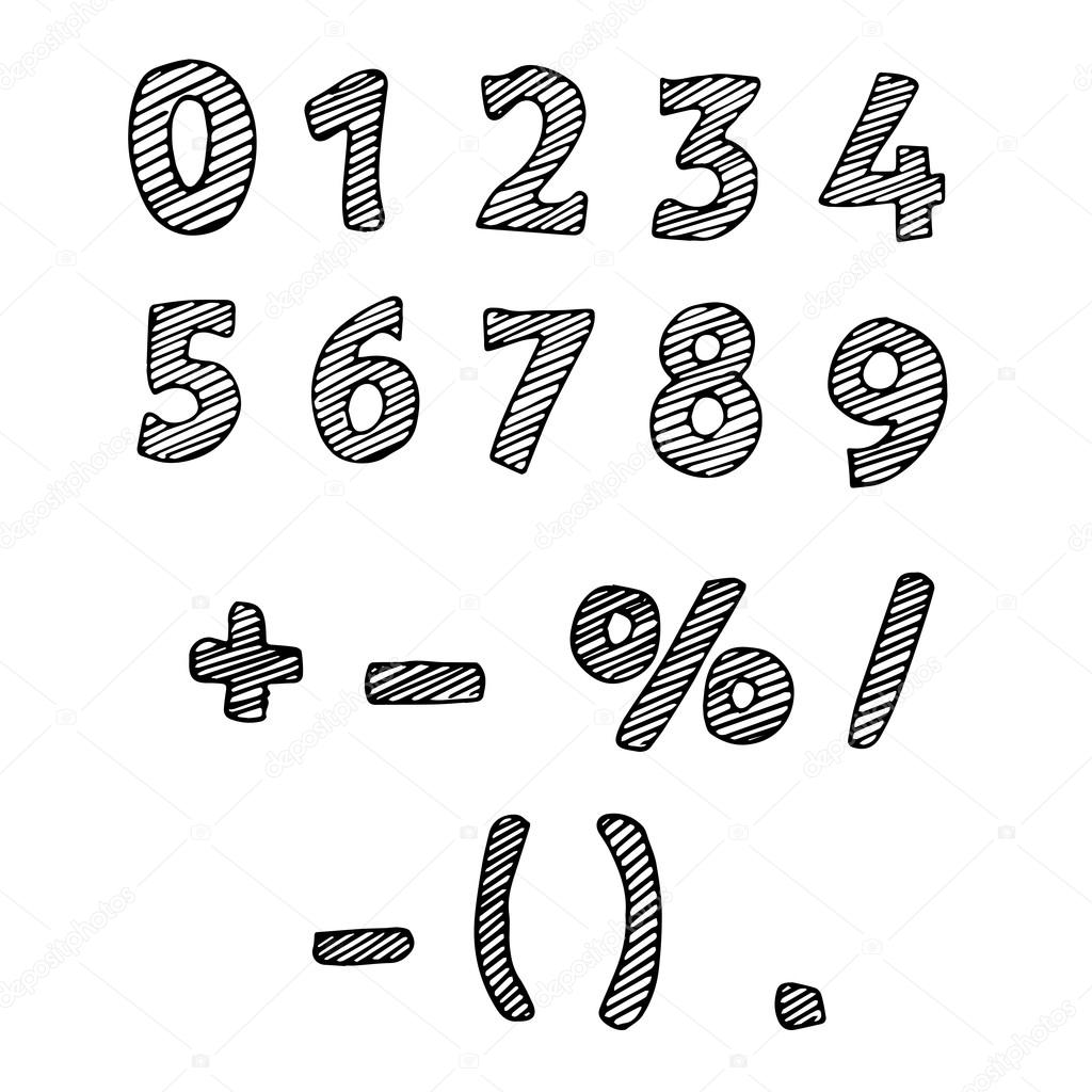 Illustration of the drawn numbers. Black-and-white numbers 1, 2,