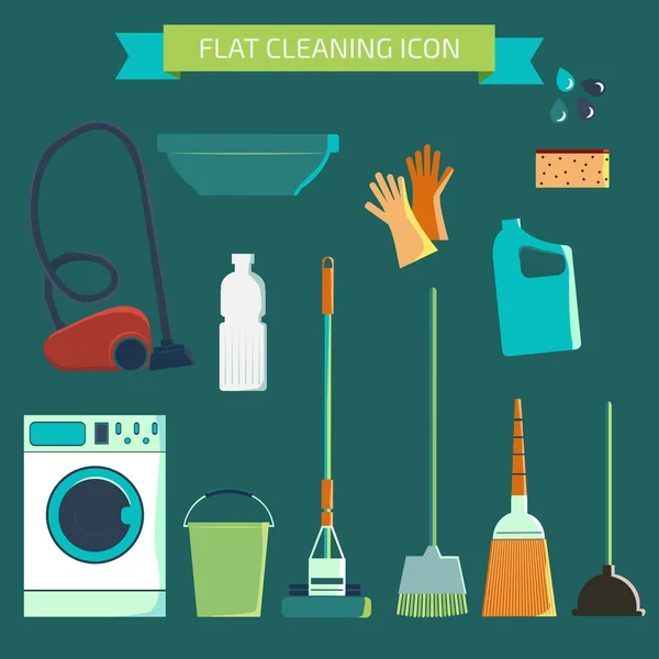 Flat vector color character set. House cleaning and laundry. Vec — Stock Vector