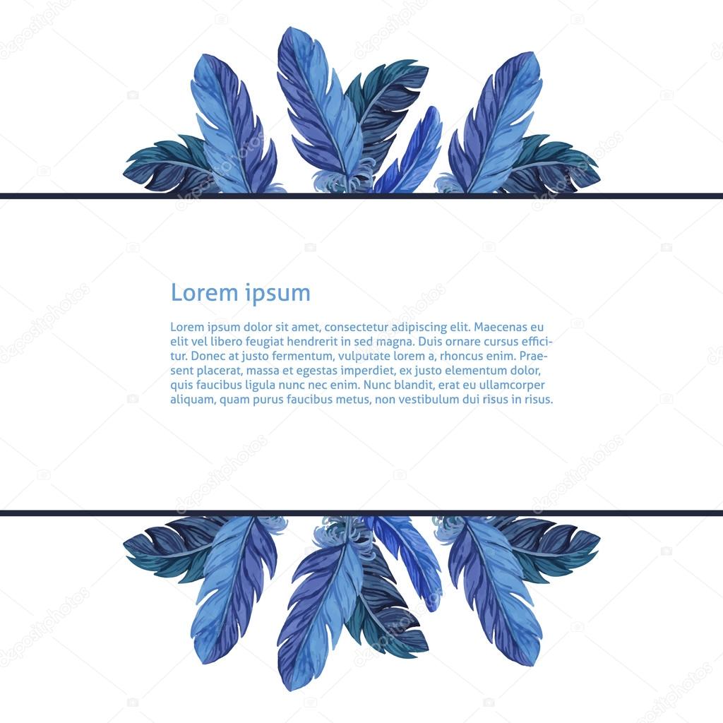 Card template. Watercolor feathers. Vector