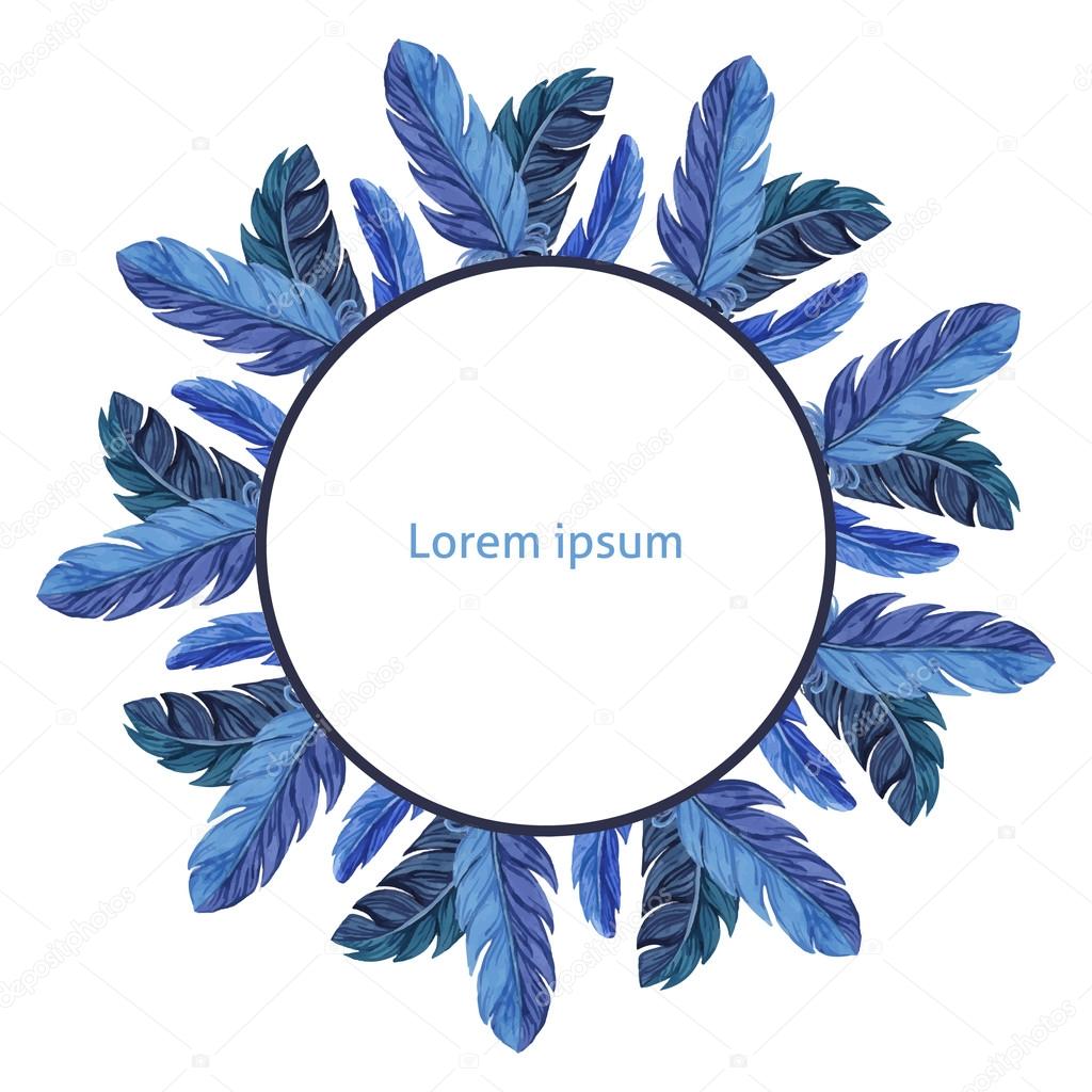 Card template. Watercolor feathers. Vector 