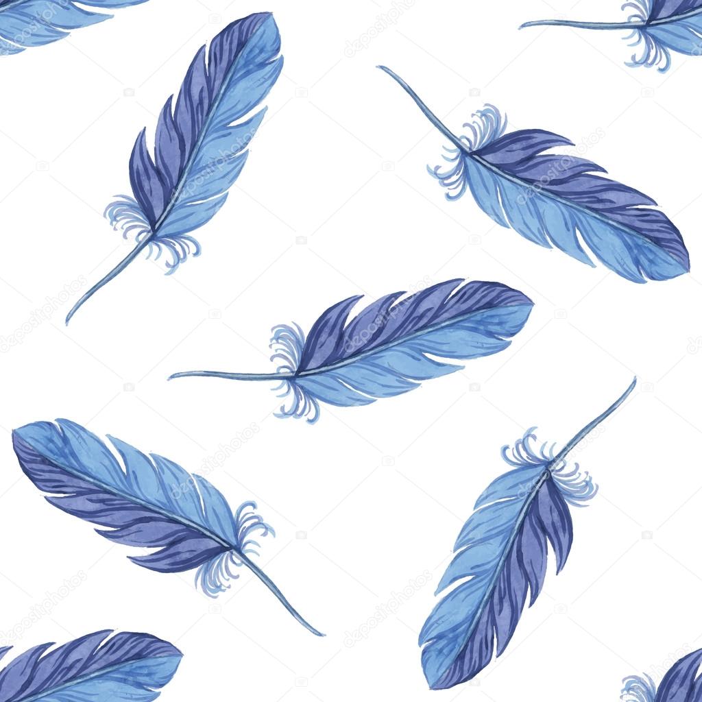 Watercolor seamless pattern feathers. Vector