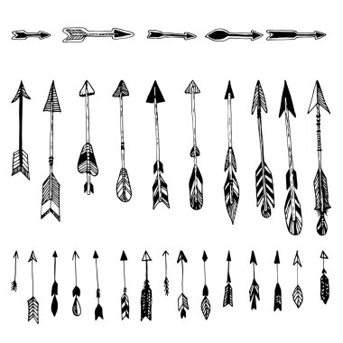 Set of hand drawn, vector arrows. Ethnic Indian arrow, doodles.  clipart