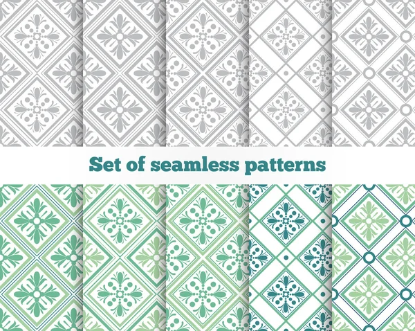 Geometrical seamless pattern. Gray, green, tile. Vector illustra — Stock Vector