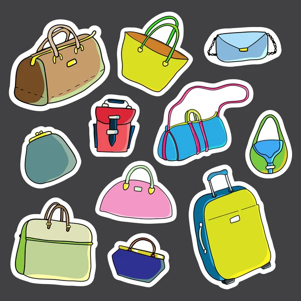 Conjunto de pegatinas. Bolsos de mujer. Vector — Vector de stock