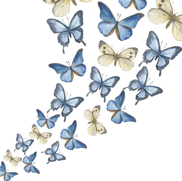 Las mariposas acuarelas voladoras. Vector — Vector de stock