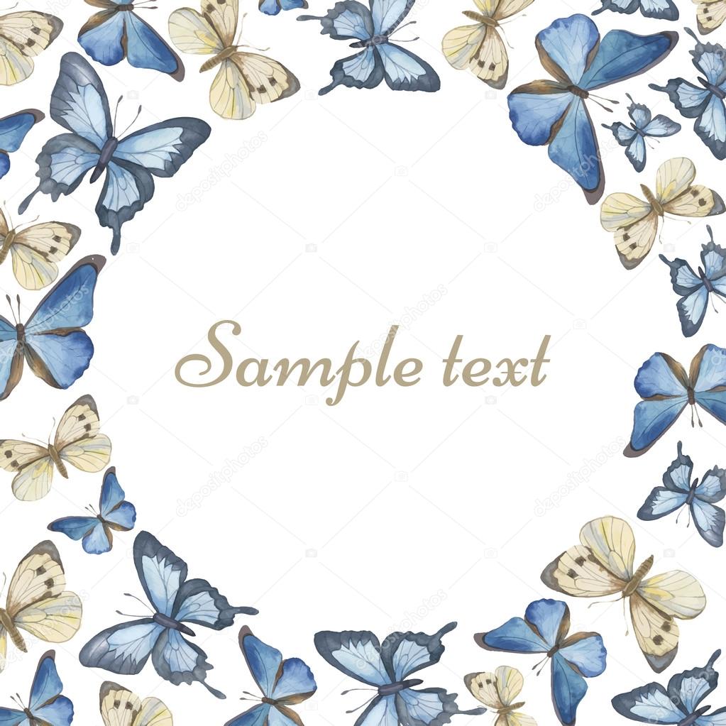 Template for the text. Water color butterflies. Vector 