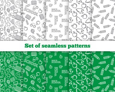 Set of seamless patterns. Back to school. Vector illustration clipart