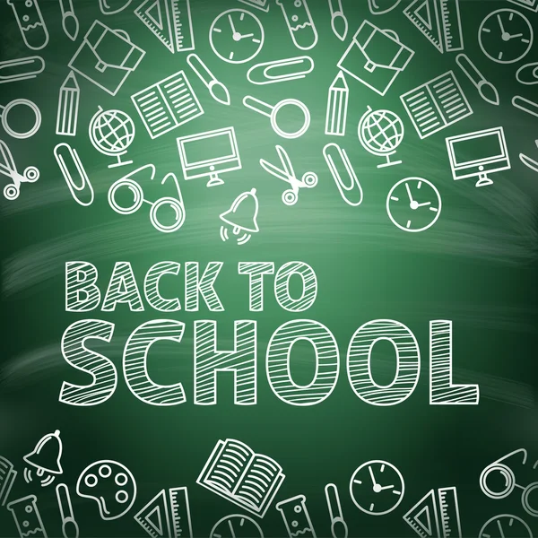 Okula dönüş. Bir kara tahta okul simgeleri. Vektör çizim