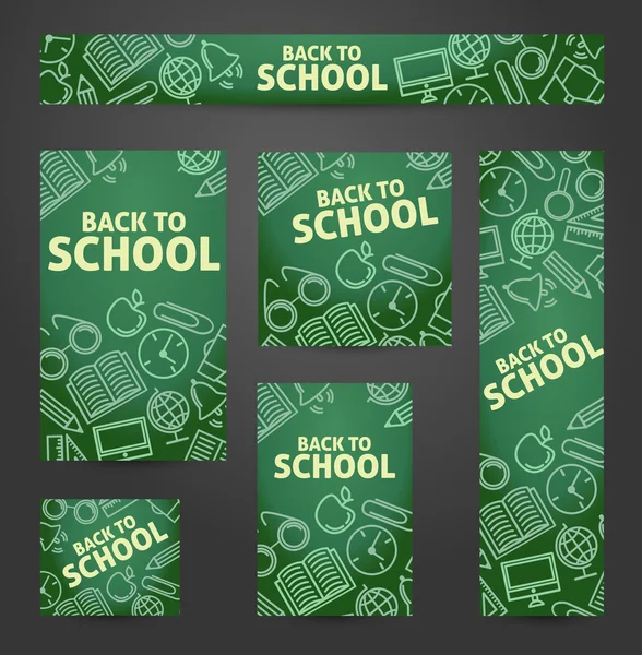 Set web van banners. Terug naar school. Symbolen op een schoolbord. VEC — Stockvector