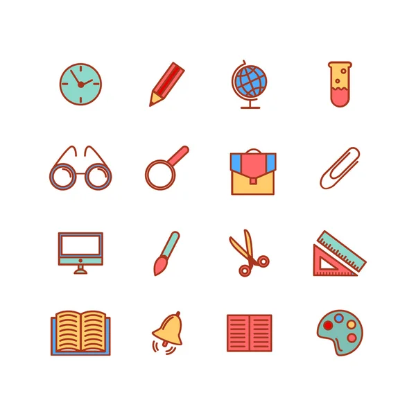 Conjunto de iconos de línea de color. De vuelta a la escuela. Material escolar. Vector — Archivo Imágenes Vectoriales