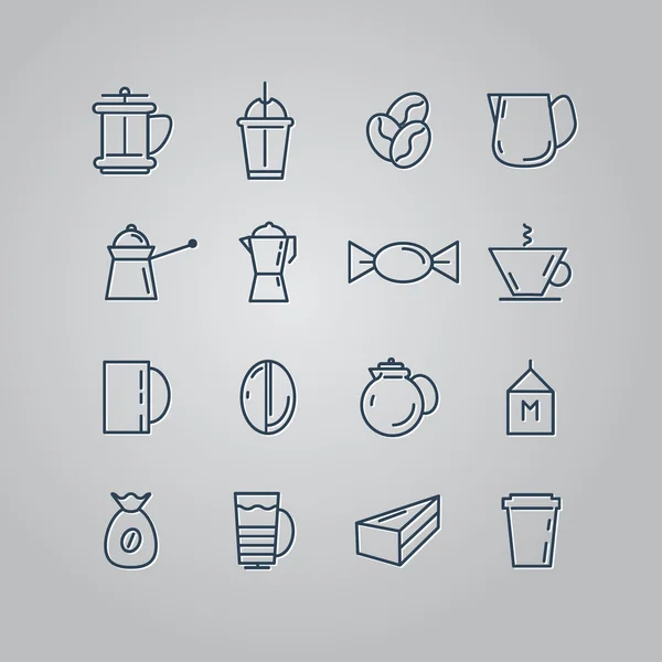 Set of line icons. Coffee, Turk, French press, cup, milk. Vector — Stock Vector