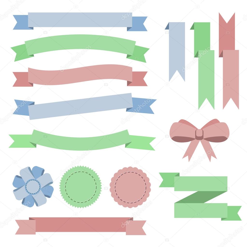 Set flat color ribbons, badges, bookmarks and bow. Blue, green, — Stock Vector © Katrinaku 80153890