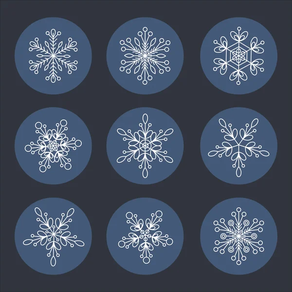 Снежинки устанавливают значок. Предыстория зимней и зимней тематики. Векторная иллюстрация . — стоковый вектор