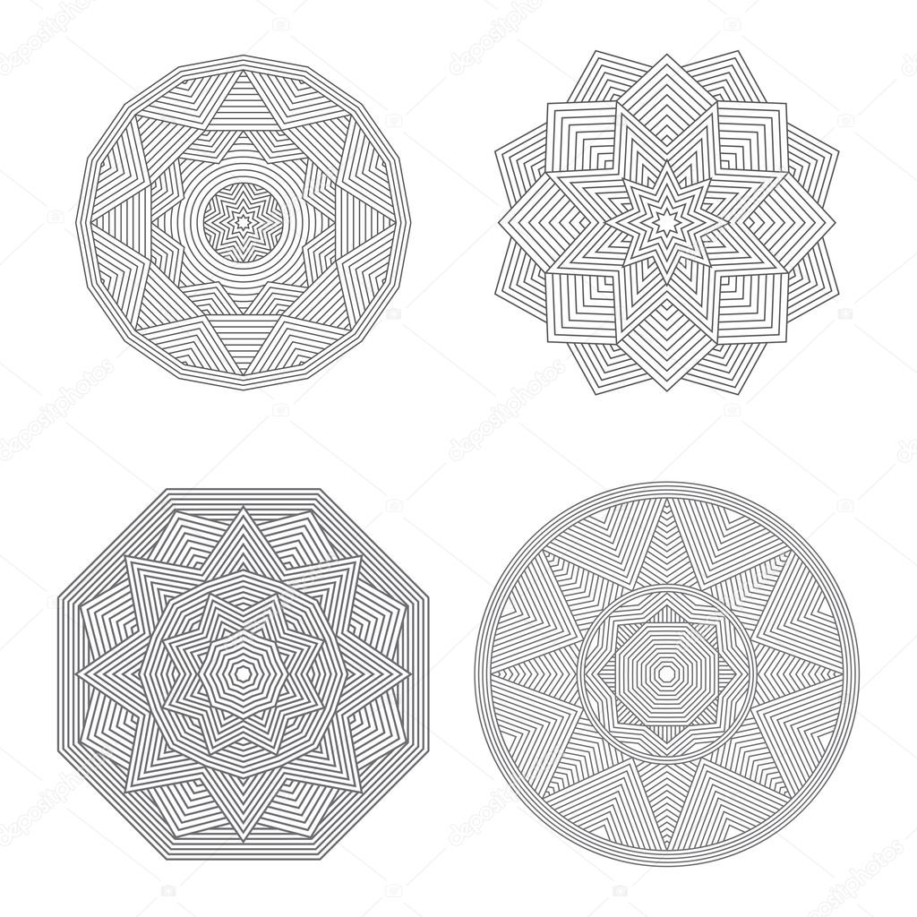Lineart geometric ornamental templates set. Vector symbols. 