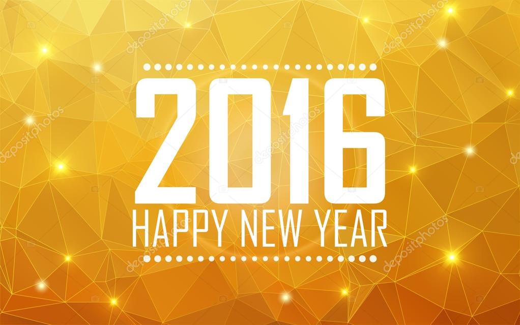 Greeting card Happy New Year 2016. Polygonal background, stars, 