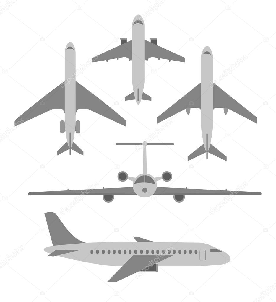 Vector set of planes. Passenger planes, the airplane, aircraft, 