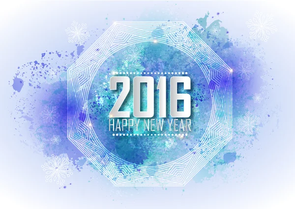 Wenskaart Happy New Year 2016. Blauwe water kleur achtergrond, — Stockvector