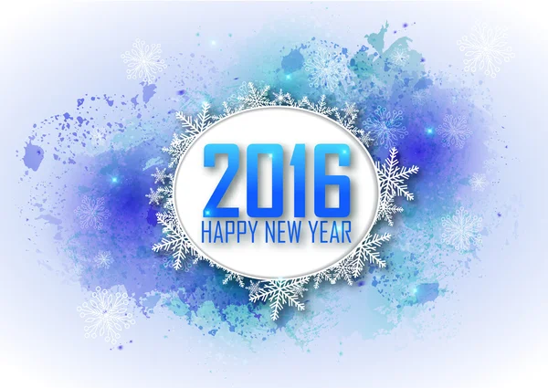 Greeting card Happy New Year 2016. Blue water color background,