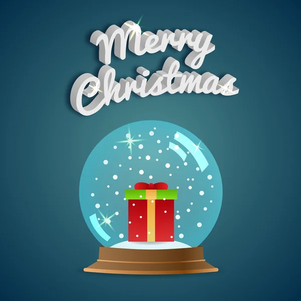 Feliz Navidad. Tarjeta de felicitación. Bola de nieve. Nieve y regalo. Vecto. — Vector de stock