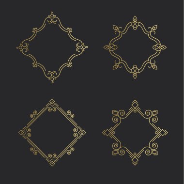 Anahat Amblemler çizgili çerçeve kümesi. Monogram tasarım şablonu. Ve