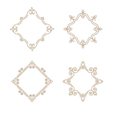 Anahat Amblemler çizgili çerçeve kümesi. Monogram tasarım şablonu. Ve