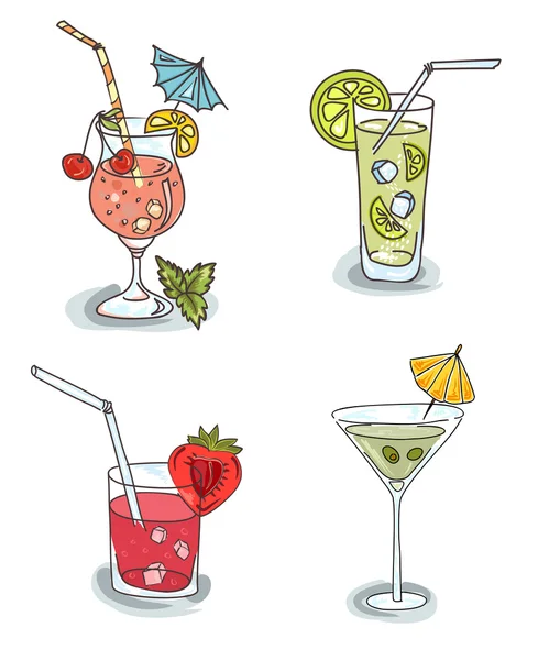 Différents cocktails aux fruits — Image vectorielle