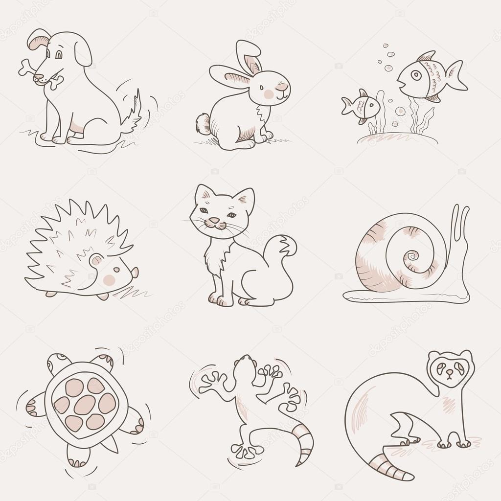A set of nine different pets.  Vector isolated.