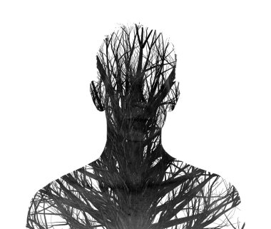 Double Exposure siluet ve kış ağaç