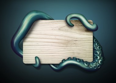 Boş tahta işaret tutan tentacles çizimi