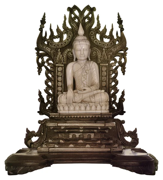 ahşap tahta oturan Fildişi Buda heykeli